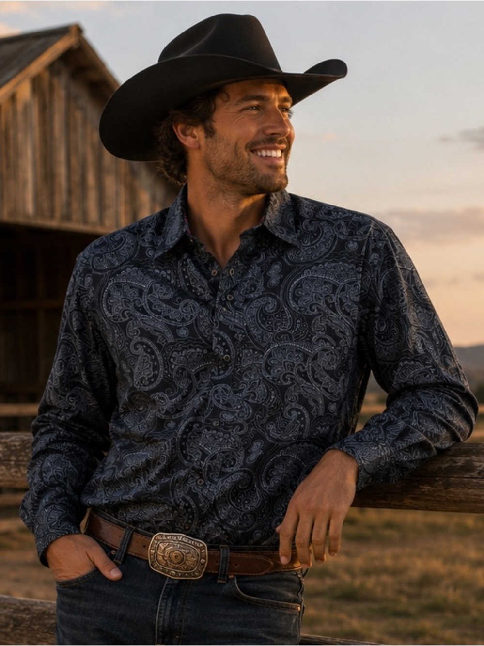 Tommy Hilfiger Navy Paisley Button-Down Western Shirt